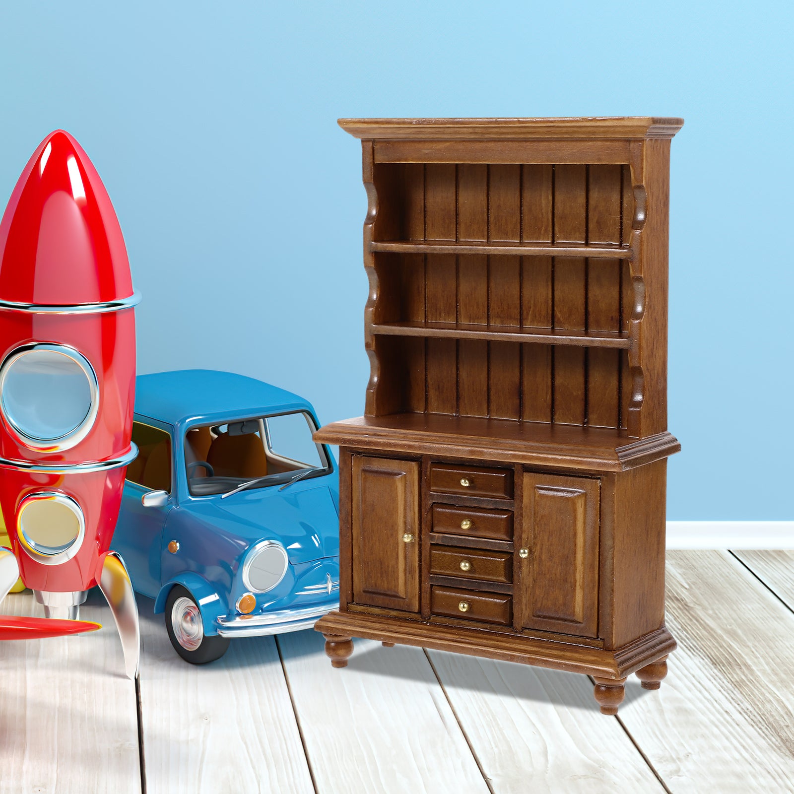 Walnut Color Wooden Miniature Bookshelf Doll House Furniture X1790