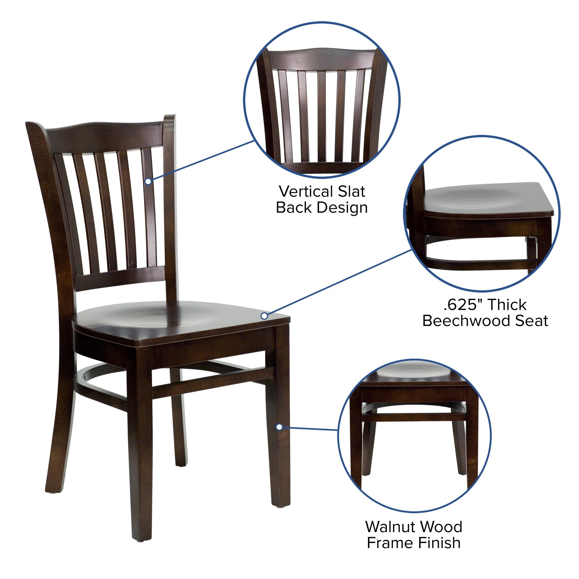 Vertical Slat Back Walnut Wood Restaurant Chair K91618