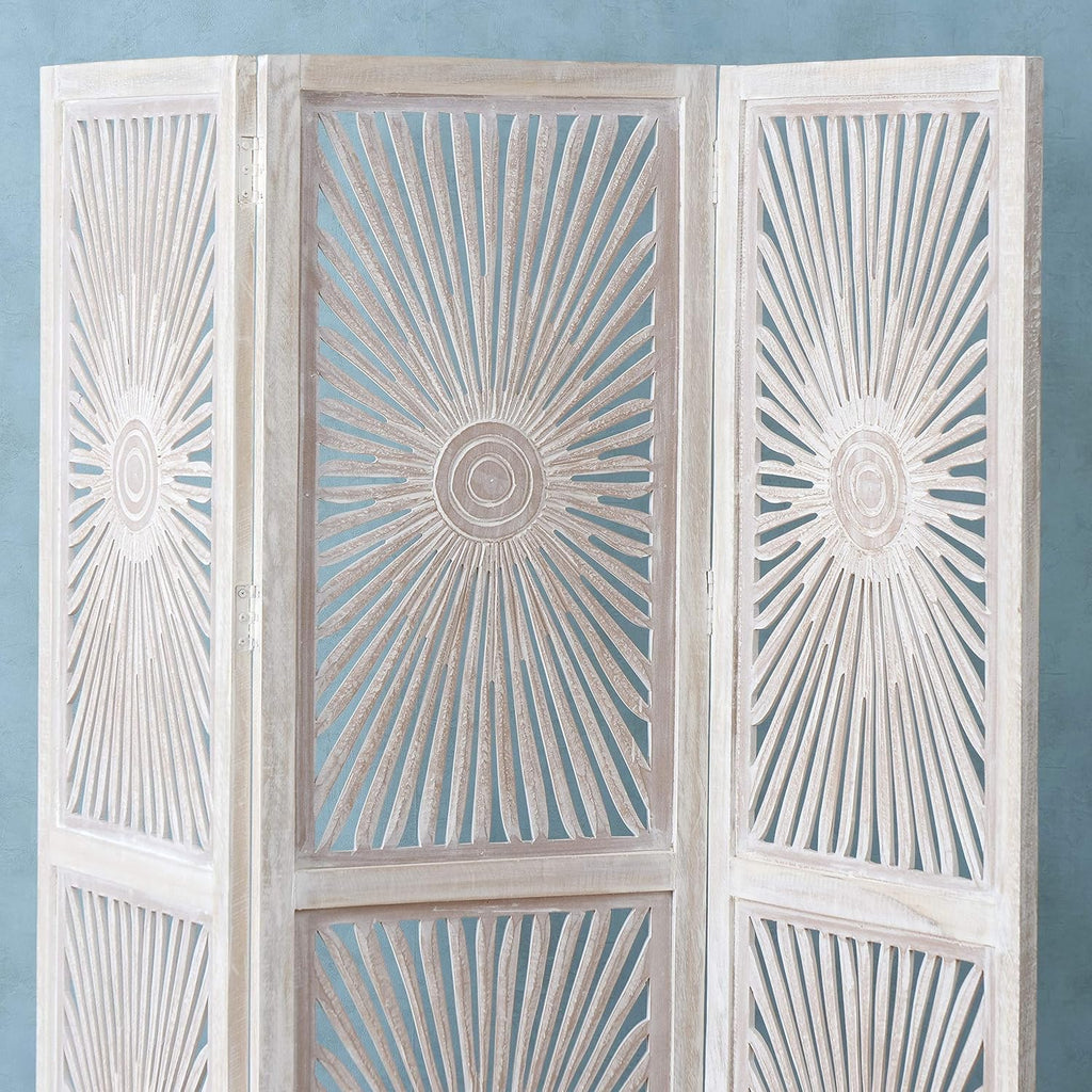 3 Panel Room Divider, Mango and MDF Wood, 71.75 Inches Tall Y22264