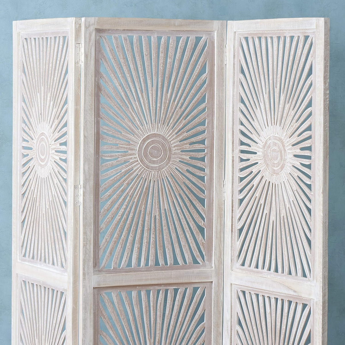 3 Panel Room Divider, Mango and MDF Wood, 71.75 Inches Tall Y22264