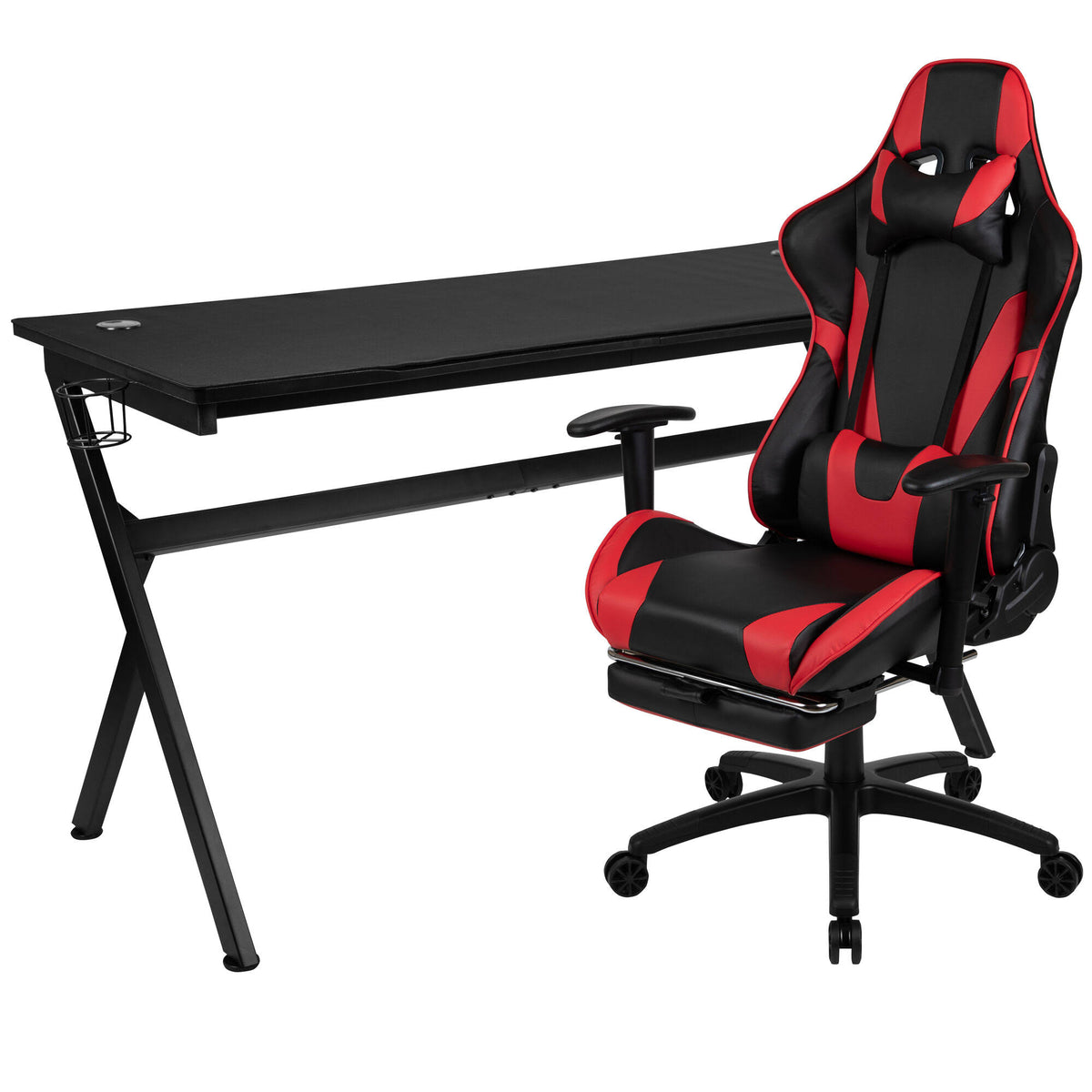 Gaming Desk and Reclining Gaming Chair Set with Cup Holder and Headphone Hook B354092