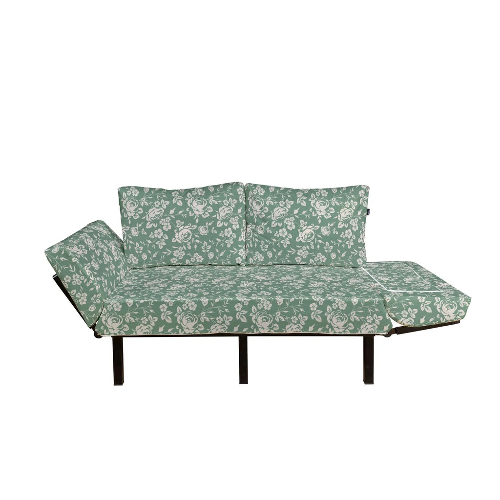 Reseda Green Cream Floral Upholstered Futon Sofa with Metal Frame F53453