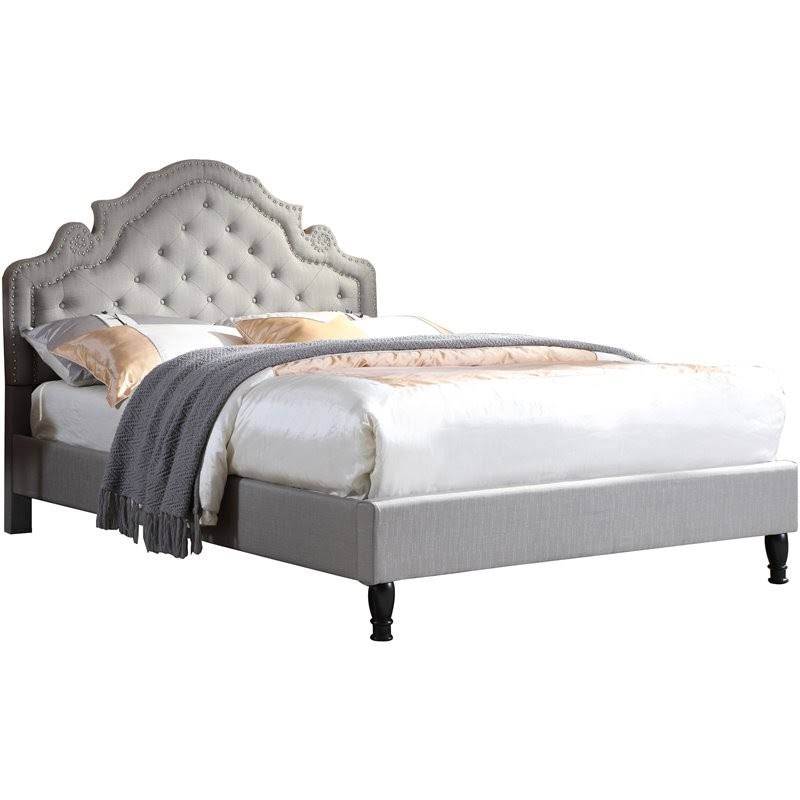 King Bed with Nailhead Trim in Gray D269405