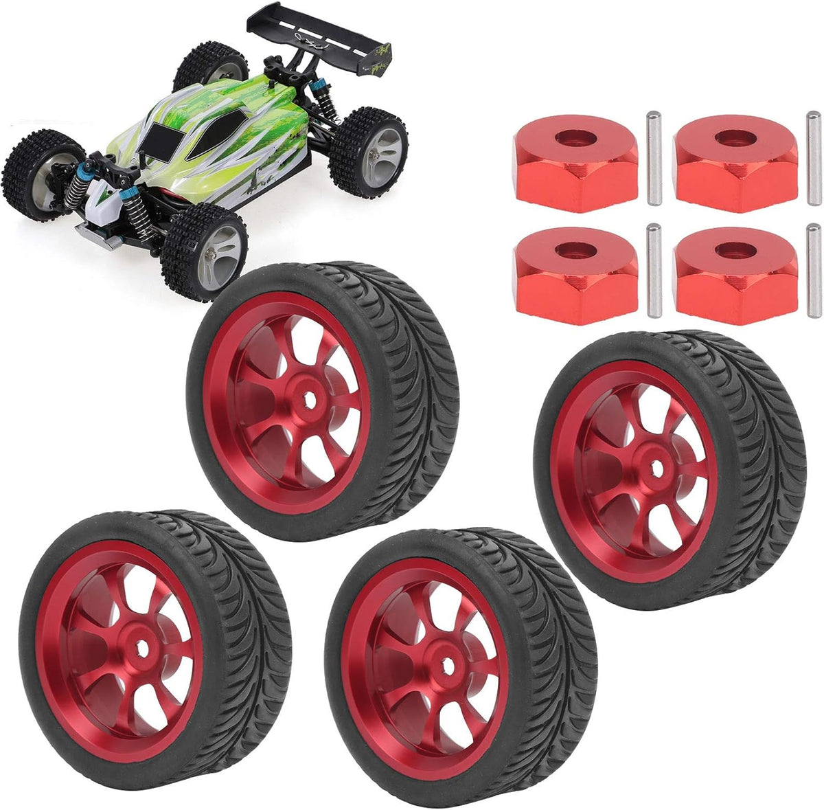 4Pcs Metal Wheel Rims Tires with Adapter for RC Car W4166