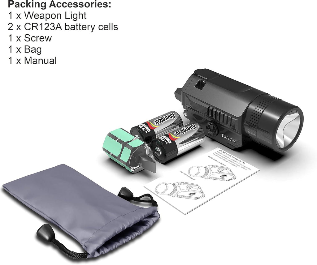 Tactical Flashlight 1200-Lumens Rail Mounted Compact Pistol Light with Cree XML2 LED 2 x CR123A Lithium Batteries L3980