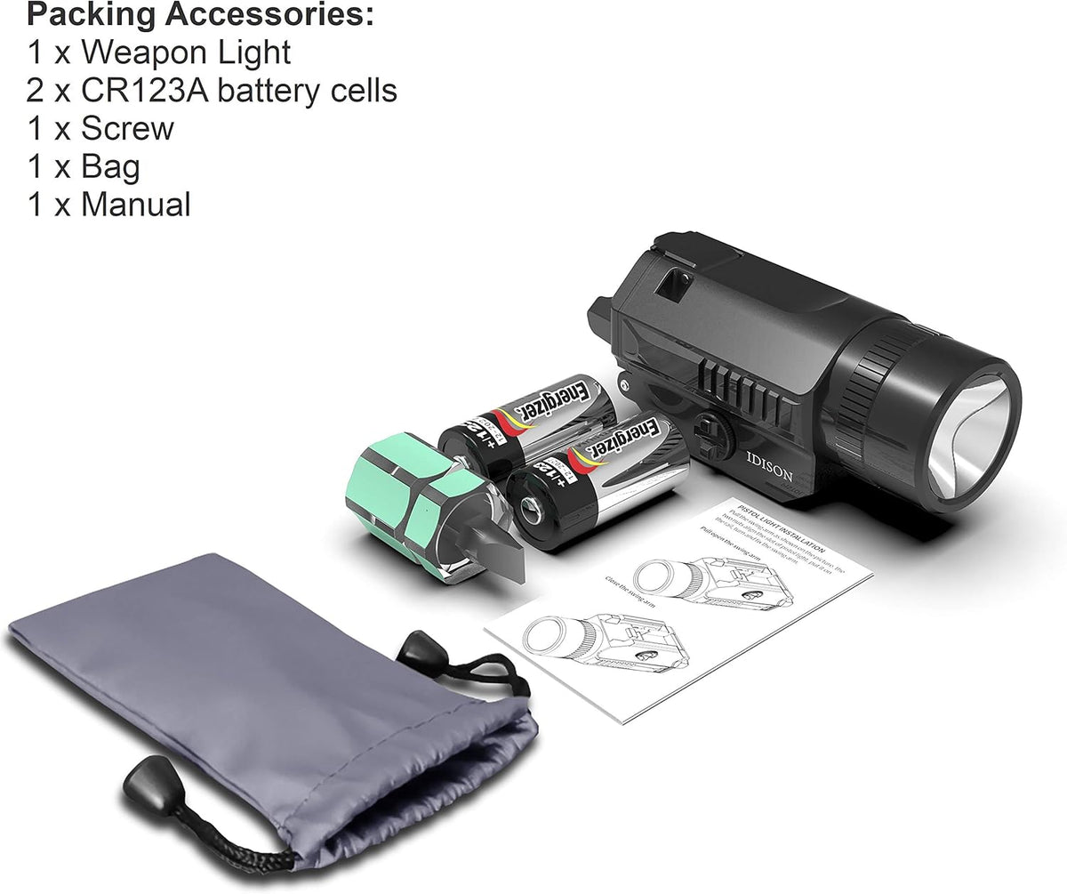 Tactical Flashlight 1200-Lumens Rail Mounted Compact Pistol Light with Cree XML2 LED 2 x CR123A Lithium Batteries L3980