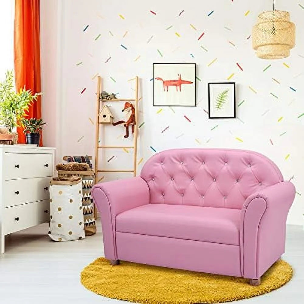 Pink PU Leather Sofa with Wood Construction P675