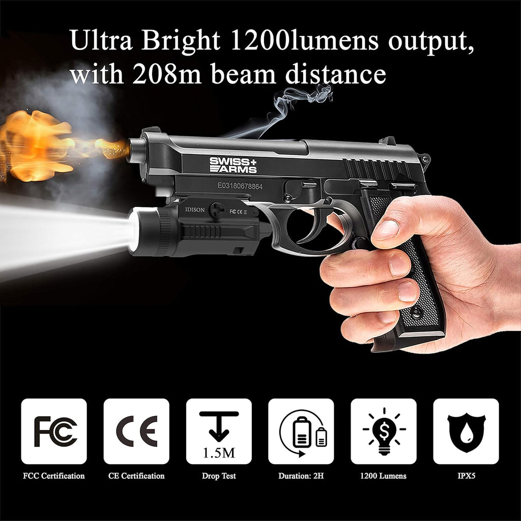 Tactical Flashlight 1200-Lumens Rail Mounted Compact Pistol Light with Cree XML2 LED 2 x CR123A Lithium Batteries L3980