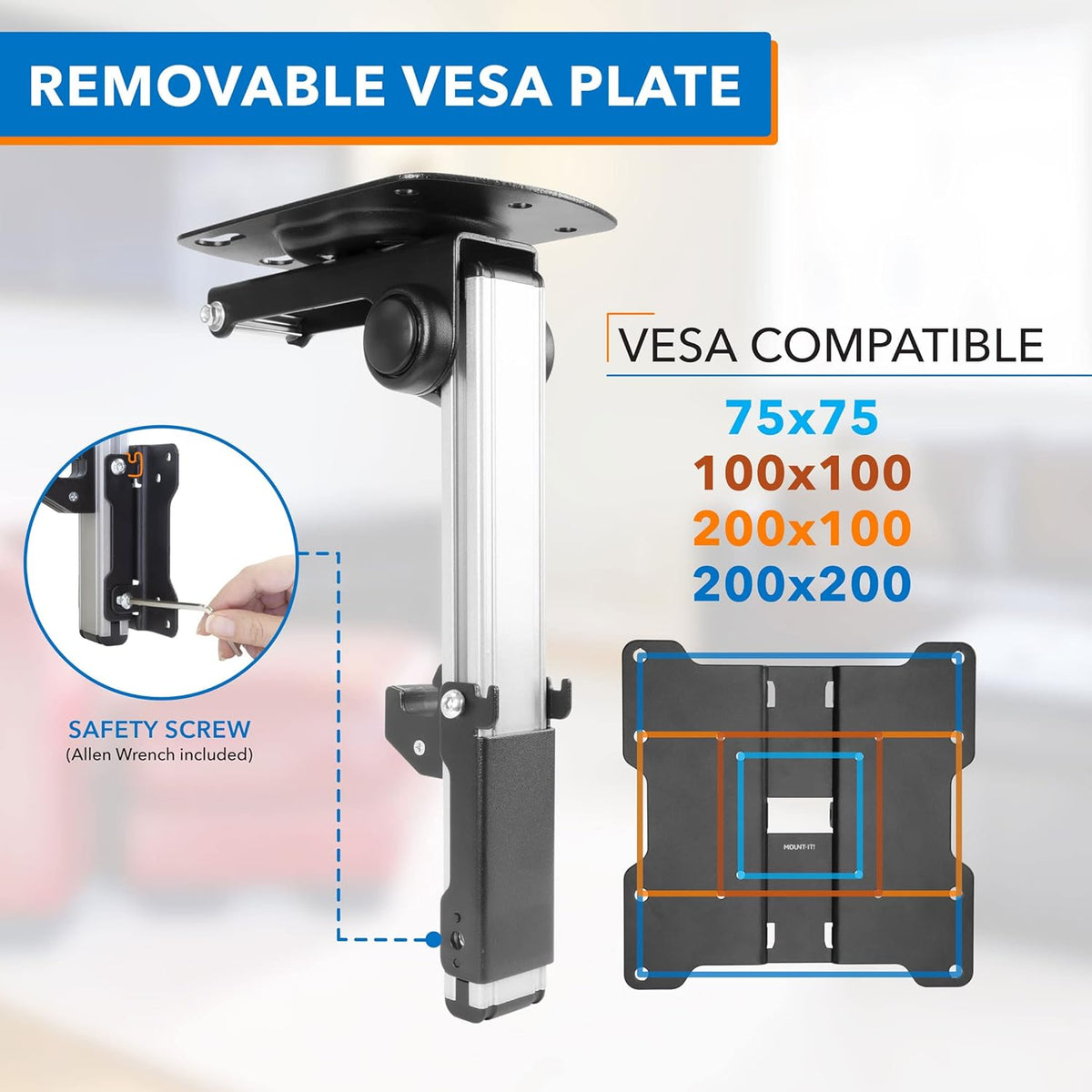 Flip Down TV and Monitor Mount, VESA Compatible 75-200, Height Adjustable X698