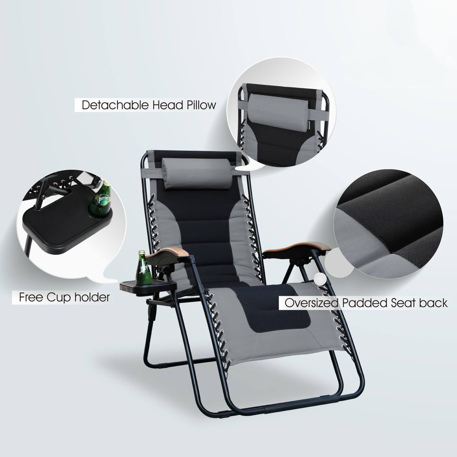 Oversized Padded Zero Gravity Chair, Grey C85488