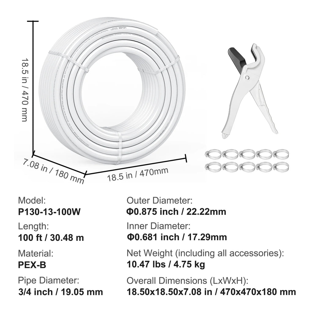 3/4” x 100ft White PEX-B Tubing with Pipe Cutter H194241