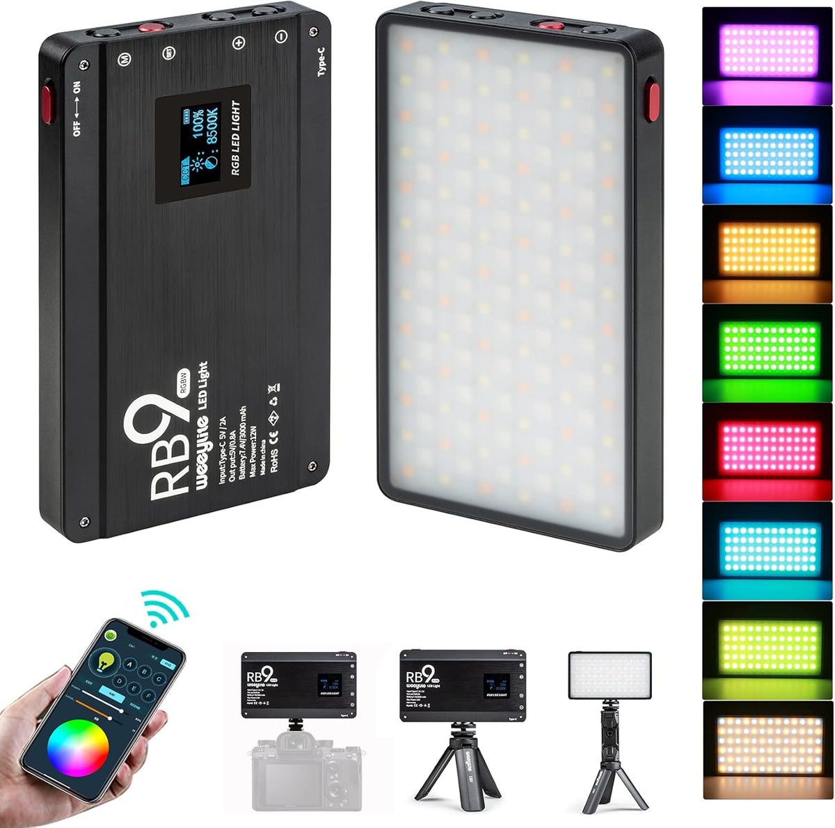 RGB Camera Video Light, 12W Rechargeable Battery LED Panel E30314