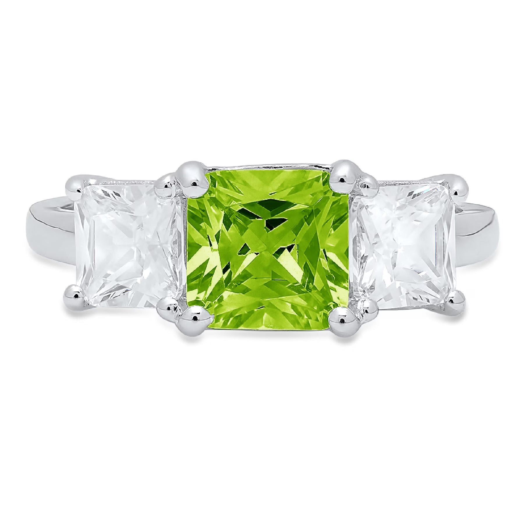 18K White Gold Three-Stone Ring SZ 6.5 B879