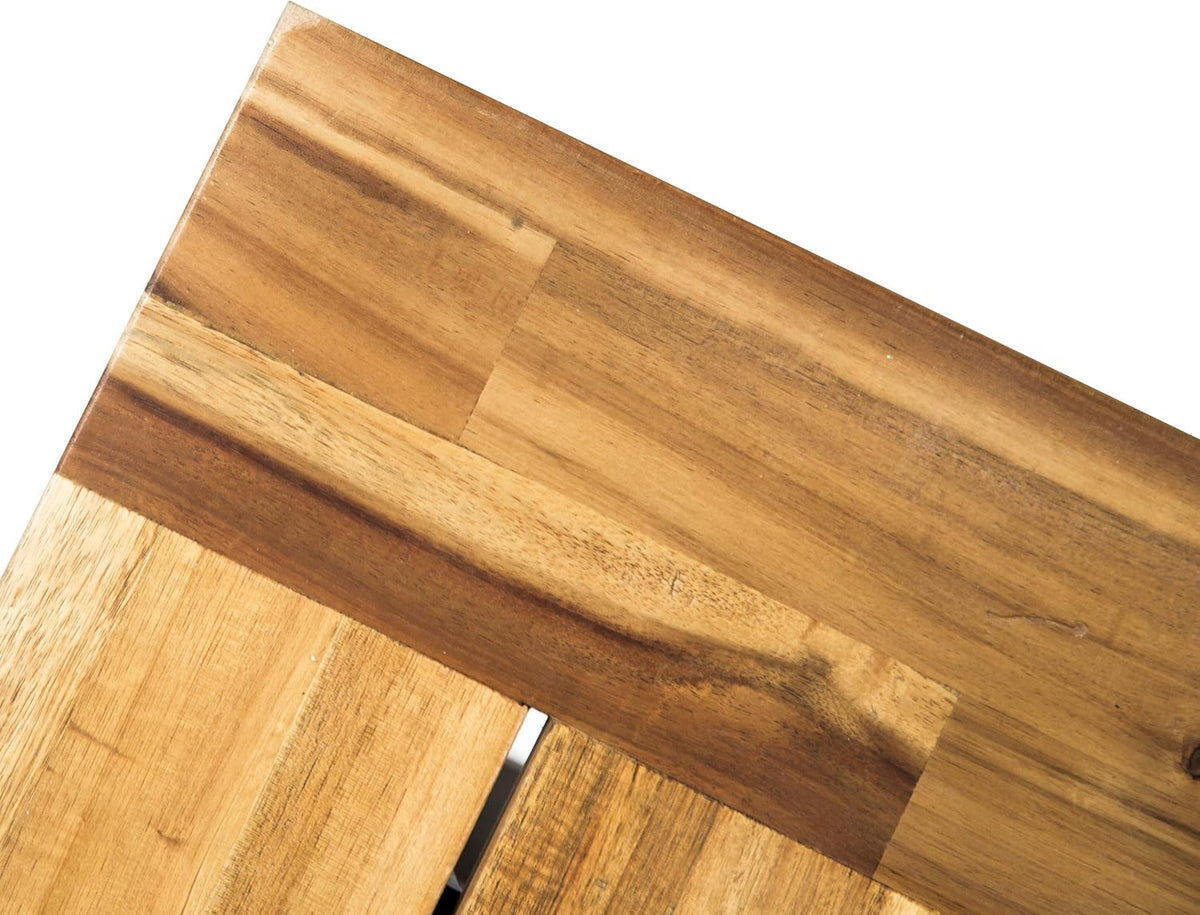 Teak Finish Acacia Wood Bench with Metal Accents Z9119