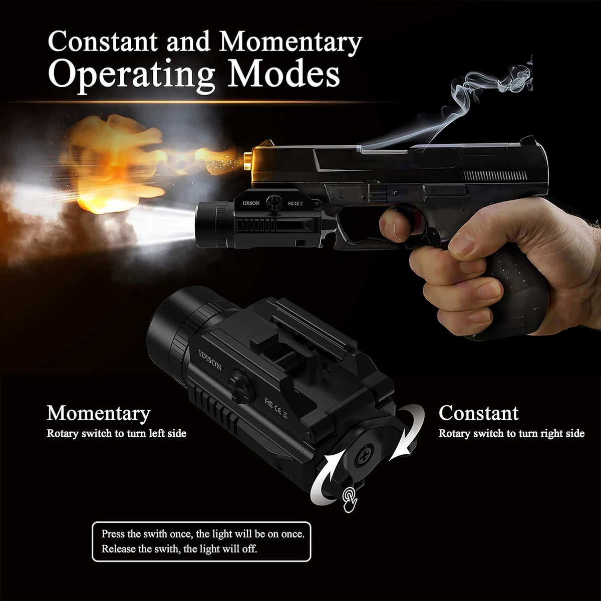 Tactical Flashlight 1200-Lumens Rail Mounted Compact Pistol Light with Cree XML2 LED 2 x CR123A Lithium Batteries L3980