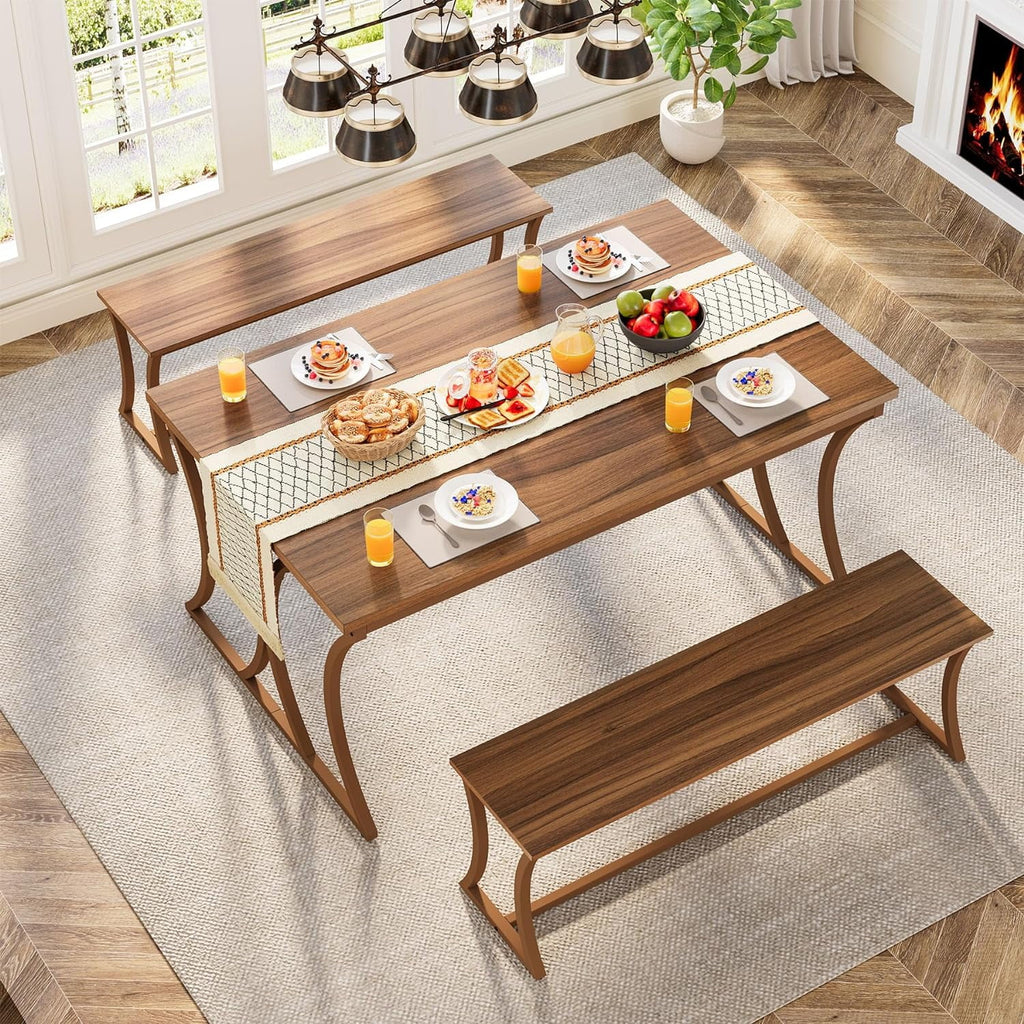 51-Inch Dining Table Set with 2 Benches & Table Runner Y9609