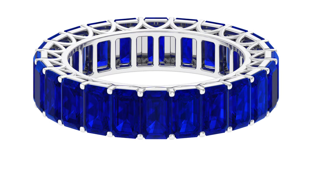 14K White Gold Octagon Cut Blue Sapphire Eternity Ring X7925