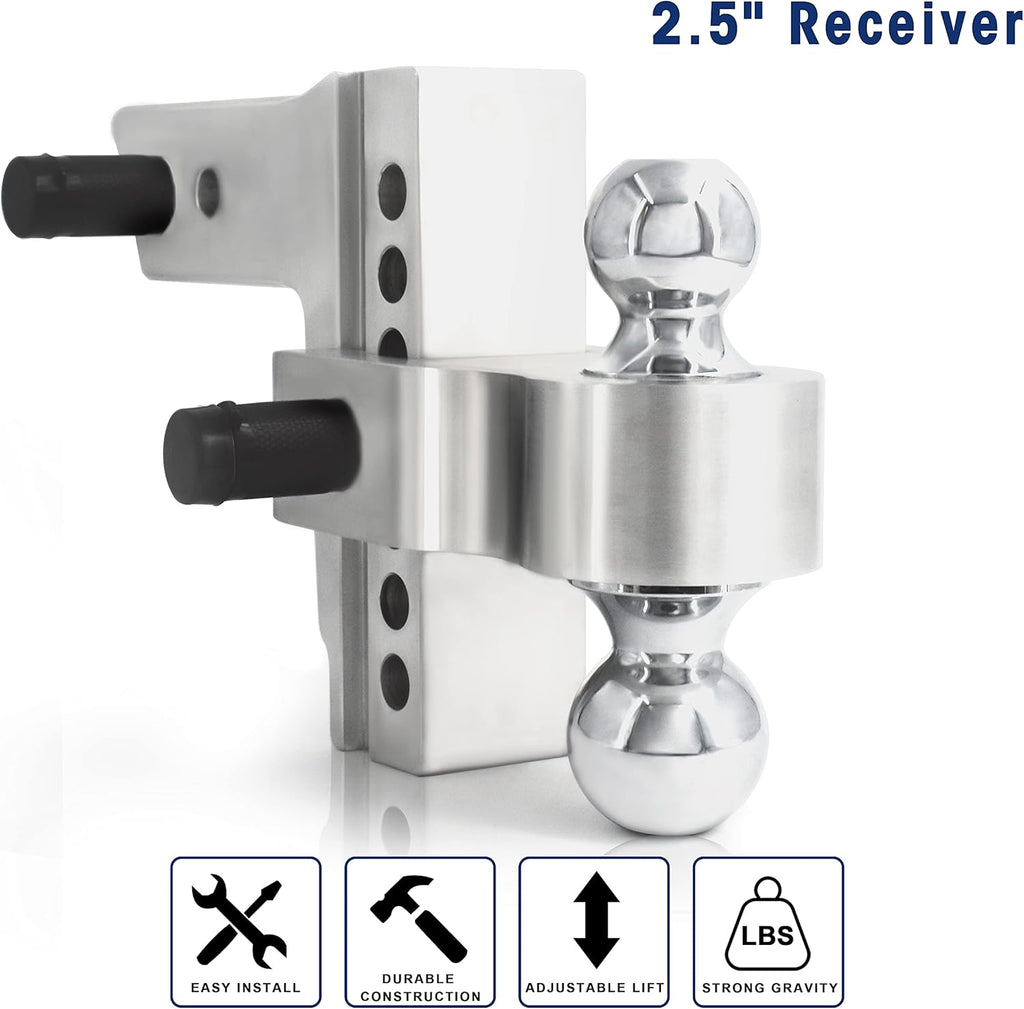 Adjustable Trailer Hitch Ball Mount with Forged Aluminum Shank, 2.5 Inch Receiver, 6 Inch Drop L1681