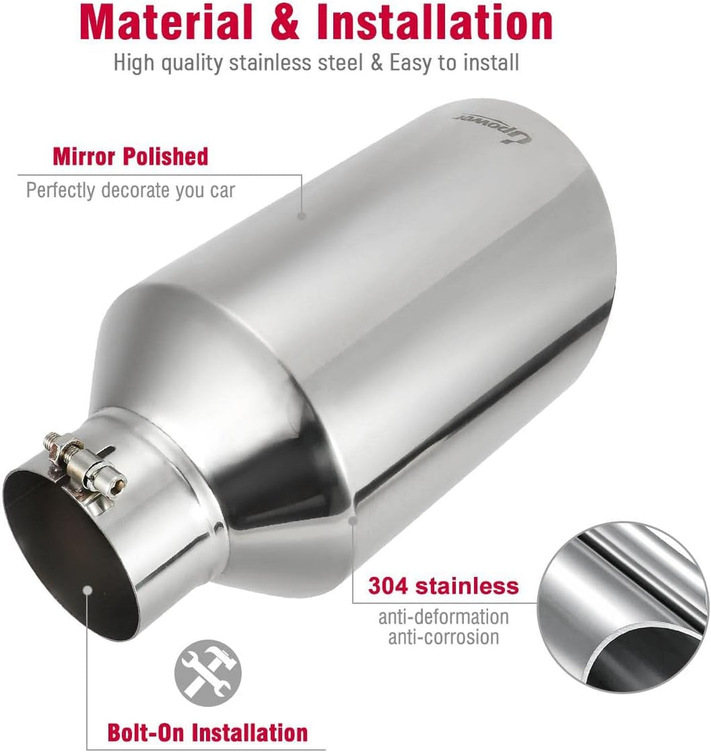 4 inch Inlet 8 inch Outlet Stainless Steel Exhaust Tip 15" Long Pack of 2 S93792