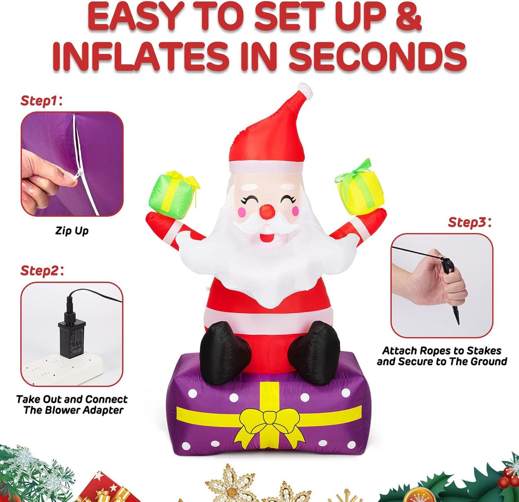 6Ft Inflatable Santa Claus with Gift Boxes and Built-in LED Lights X72545