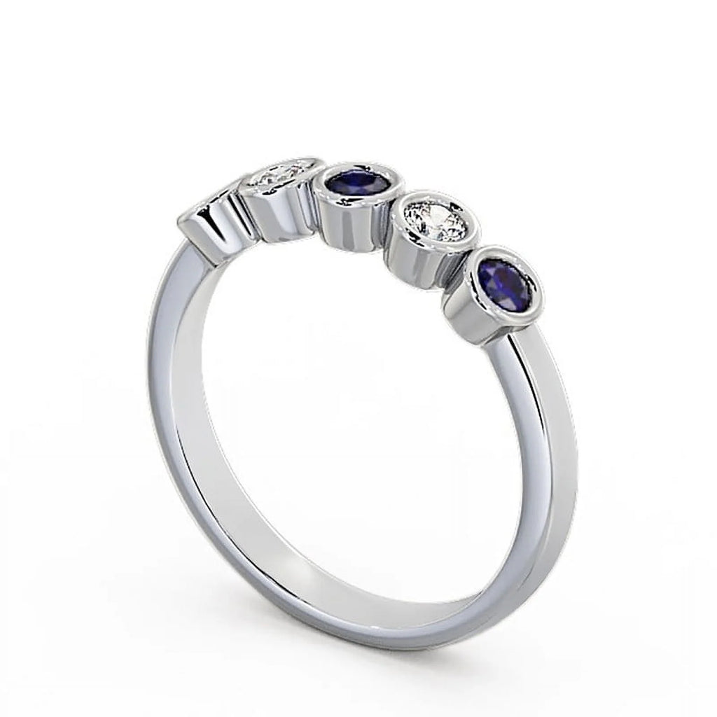 14K White Gold Eternity Band with Blue Sapphire and Diamond N18035