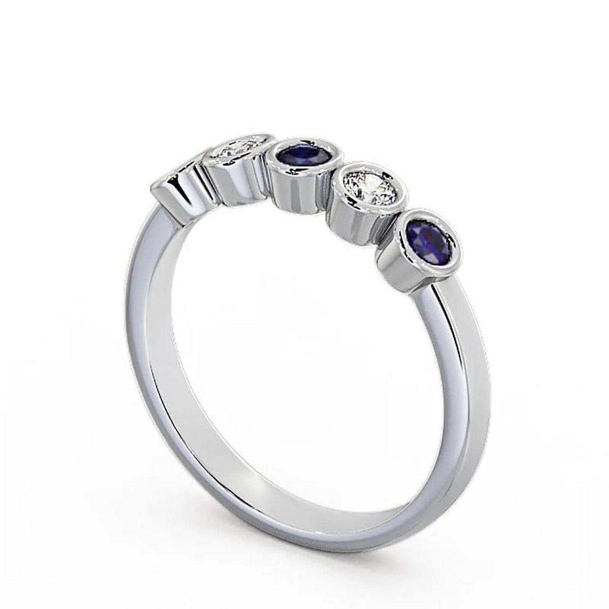14K White Gold Eternity Band with Blue Sapphire and Diamond N18035