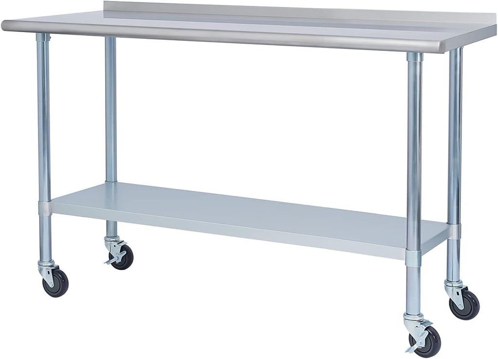 Stainless Steel Metal Work Table with Backsplash, 24 x 60 Inches Z644188