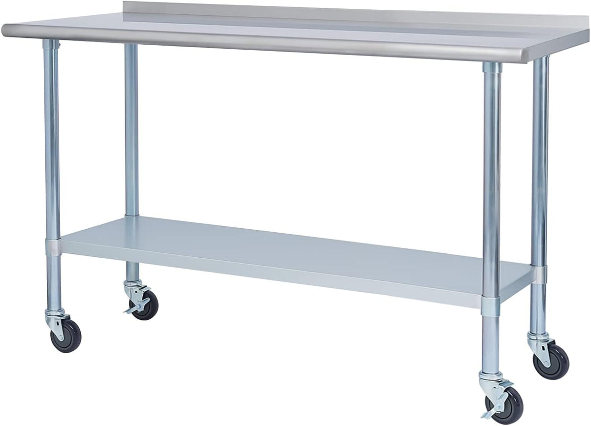 Stainless Steel Metal Work Table with Backsplash, 24 x 60 Inches Z644188