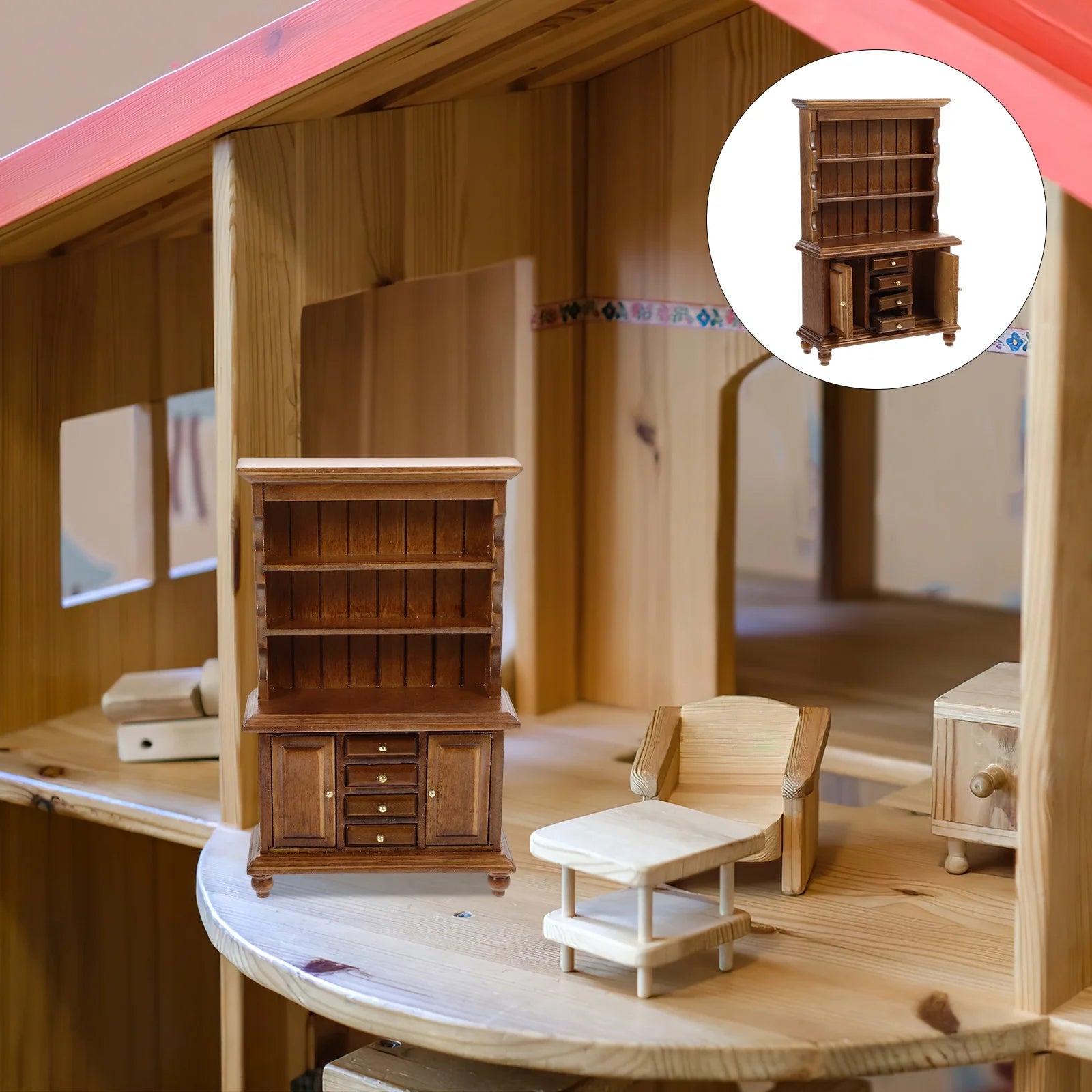 Walnut Color Wooden Miniature Bookshelf Doll House Furniture X1790
