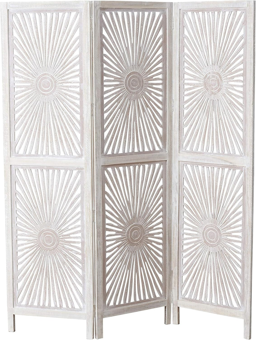 3 Panel Room Divider, Mango and MDF Wood, 71.75 Inches Tall Y22264