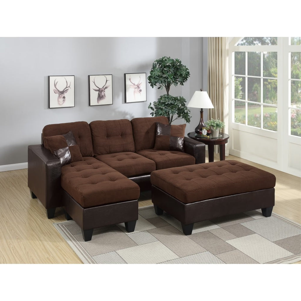 Choco Brown Suede Sectional With Ottoman And 2 Pillows V914055
