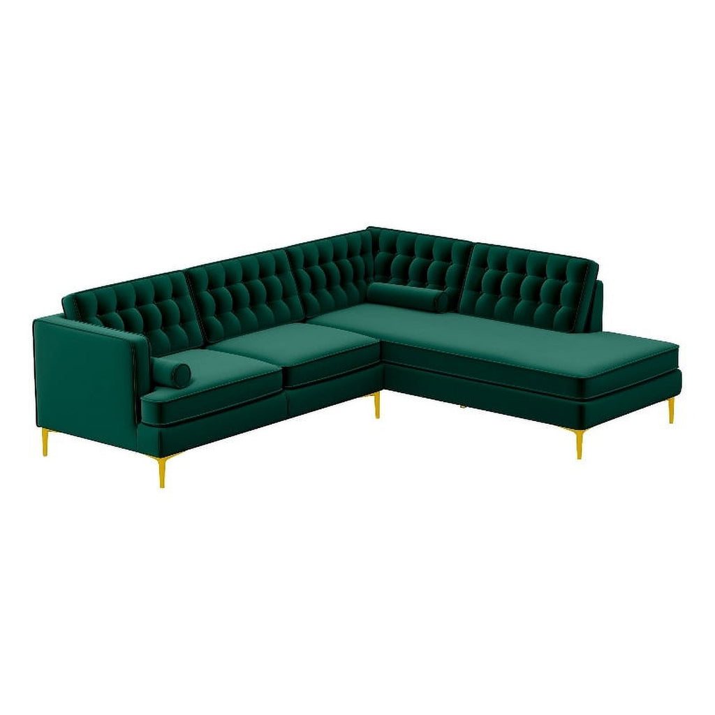 Green Velvet Right-Facing Upholstered Sectional O5008