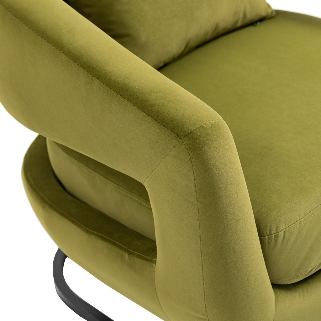 Olive Velvet Barrel Chair with Metal Base S388345