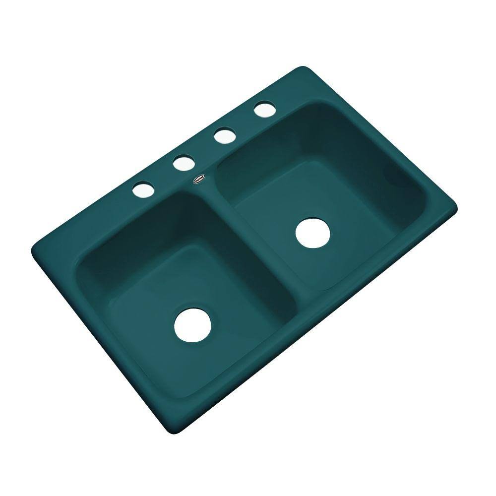 Teal Blue Acrylic Double Bowl Kitchen Sink E367848