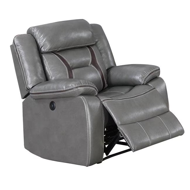 Grey Leatherette Power Glider Recliner with USB Dock T687201
