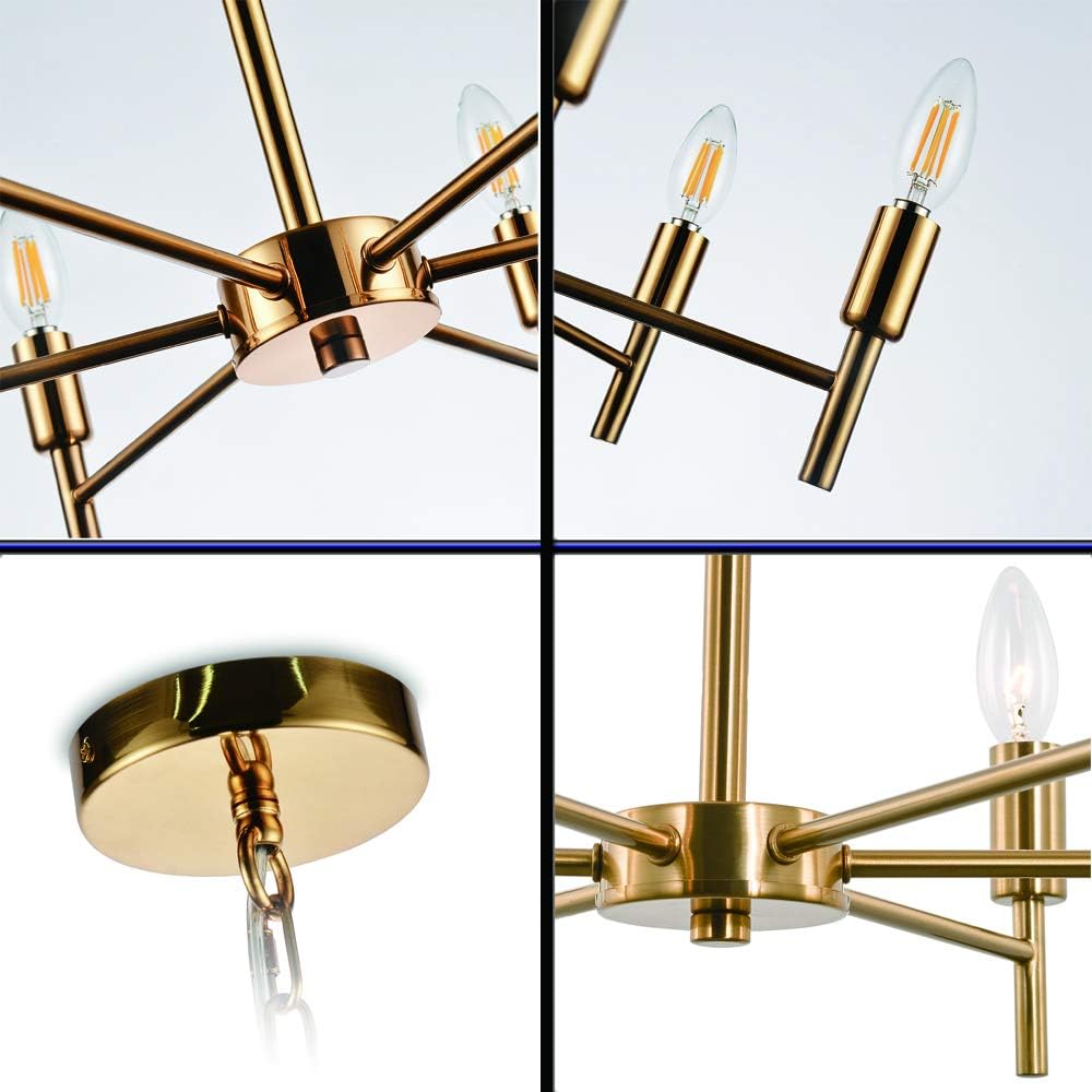 Brushed Brass 6 Lights Modern Pendant Ceiling Light Fixture C82553