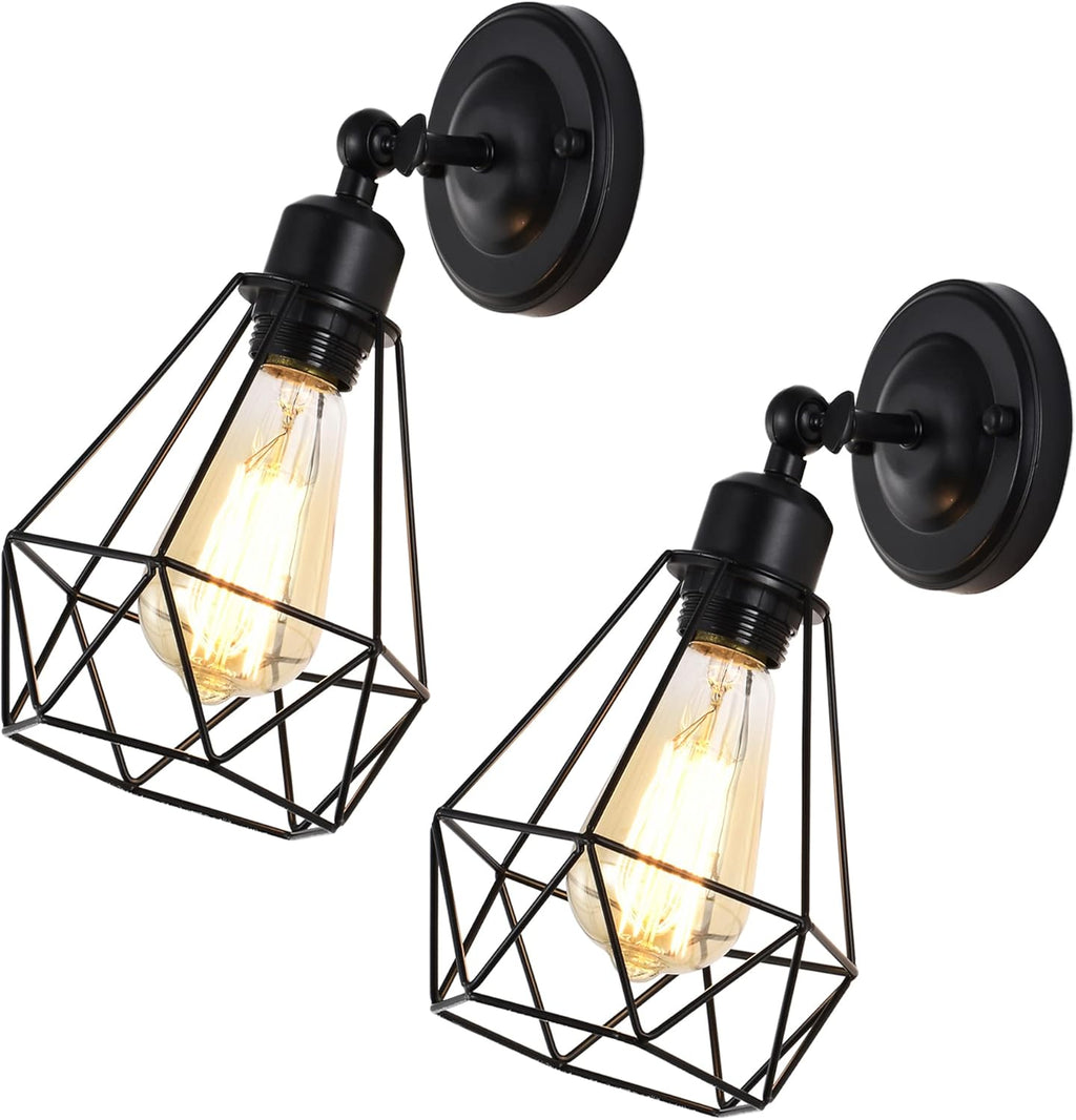 Black Wall Sconces Set of Two Metal Cage M50536