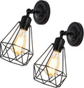 Black Wall Sconces Set of Two Metal Cage M50536