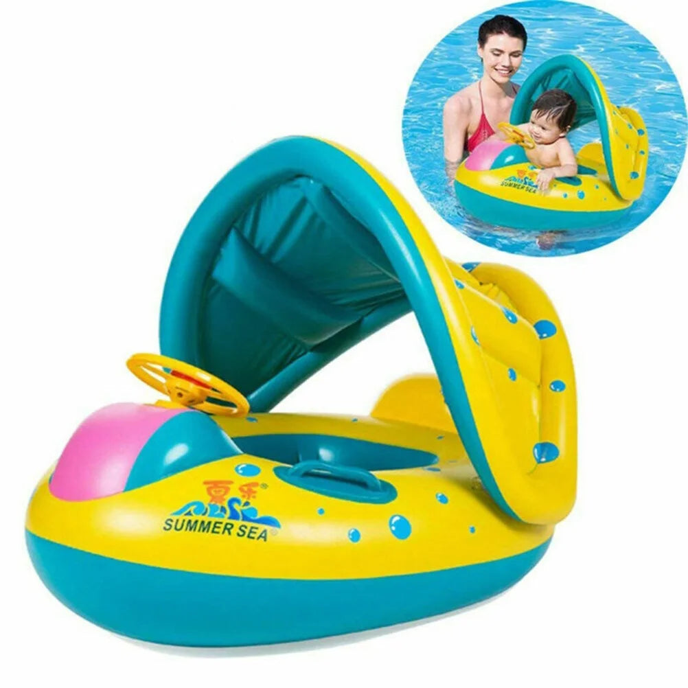 Inflatable Swimming Ring Baby Pool Float with Canopy Sunshade Roof M26625