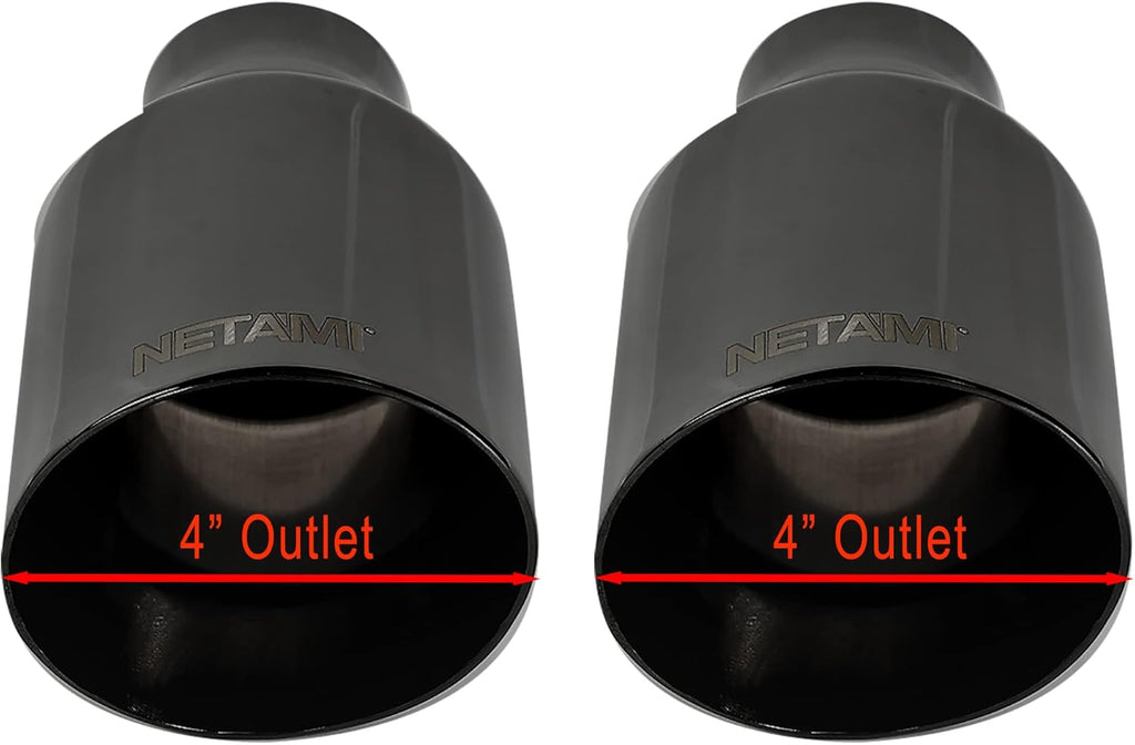 2.25 inch Inlet to 4 inch Outlet Stainless Steel Double Wall Black Chrome Weld-on Exhaust Tip 2 Pack T3648