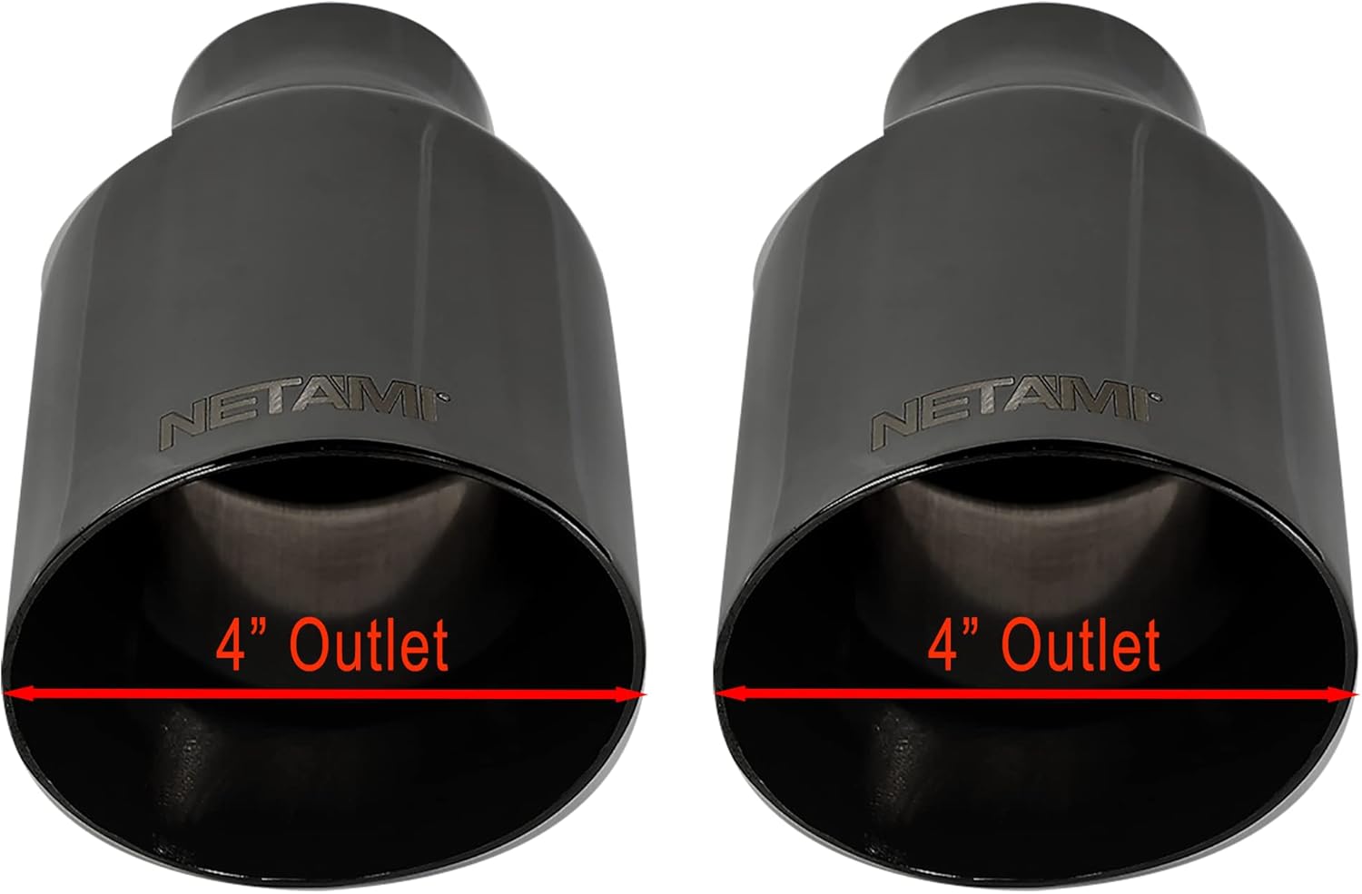 2.25 inch Inlet to 4 inch Outlet Stainless Steel Double Wall Black Chrome Weld-on Exhaust Tip 2 Pack T3648