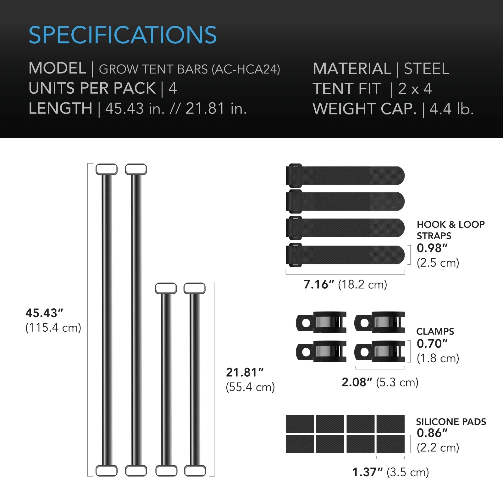 2x4' Steel Hanging Bars for Indoor Grow Tents Z1326