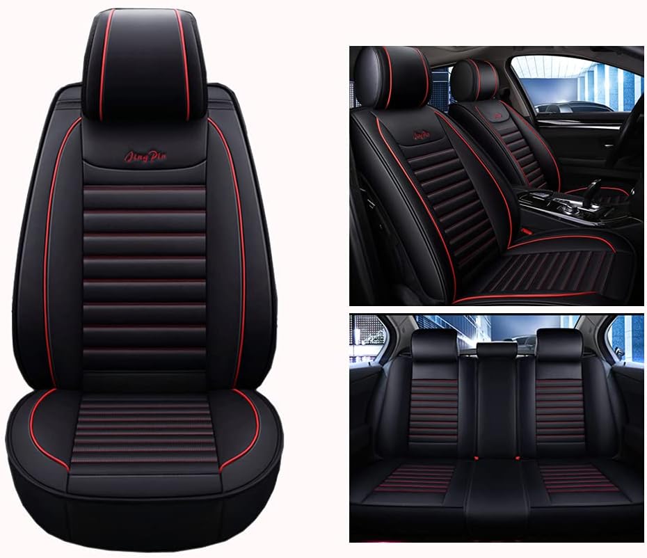Black Beige Leather Car Seat Covers Full Set I450