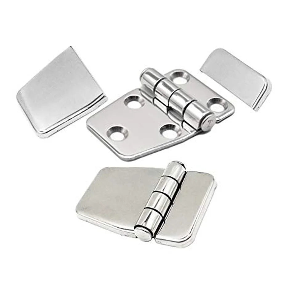 Pair of 316 Stainless Steel Short Sided Strap Hinges with Cover Caps T320806