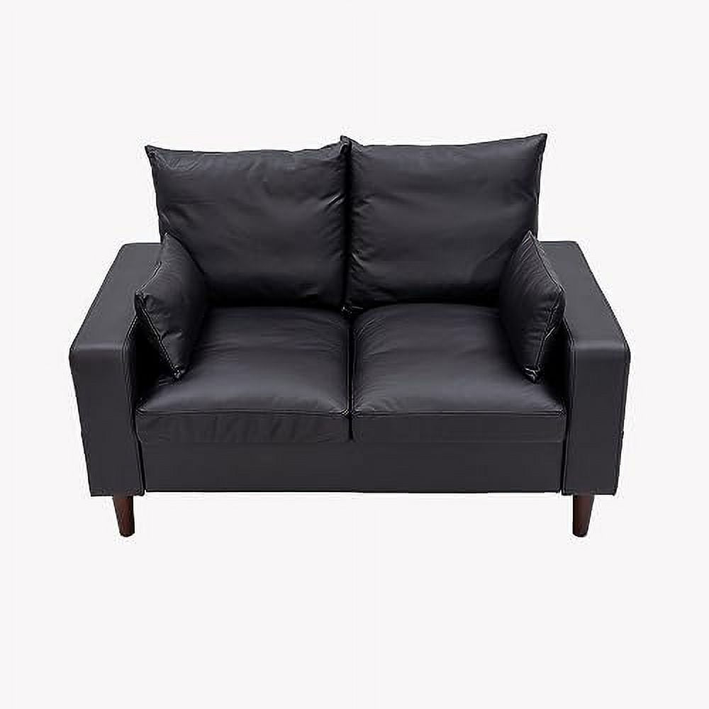 Black Faux Leather 2-Seater Sofa with Wood Leg D3284
