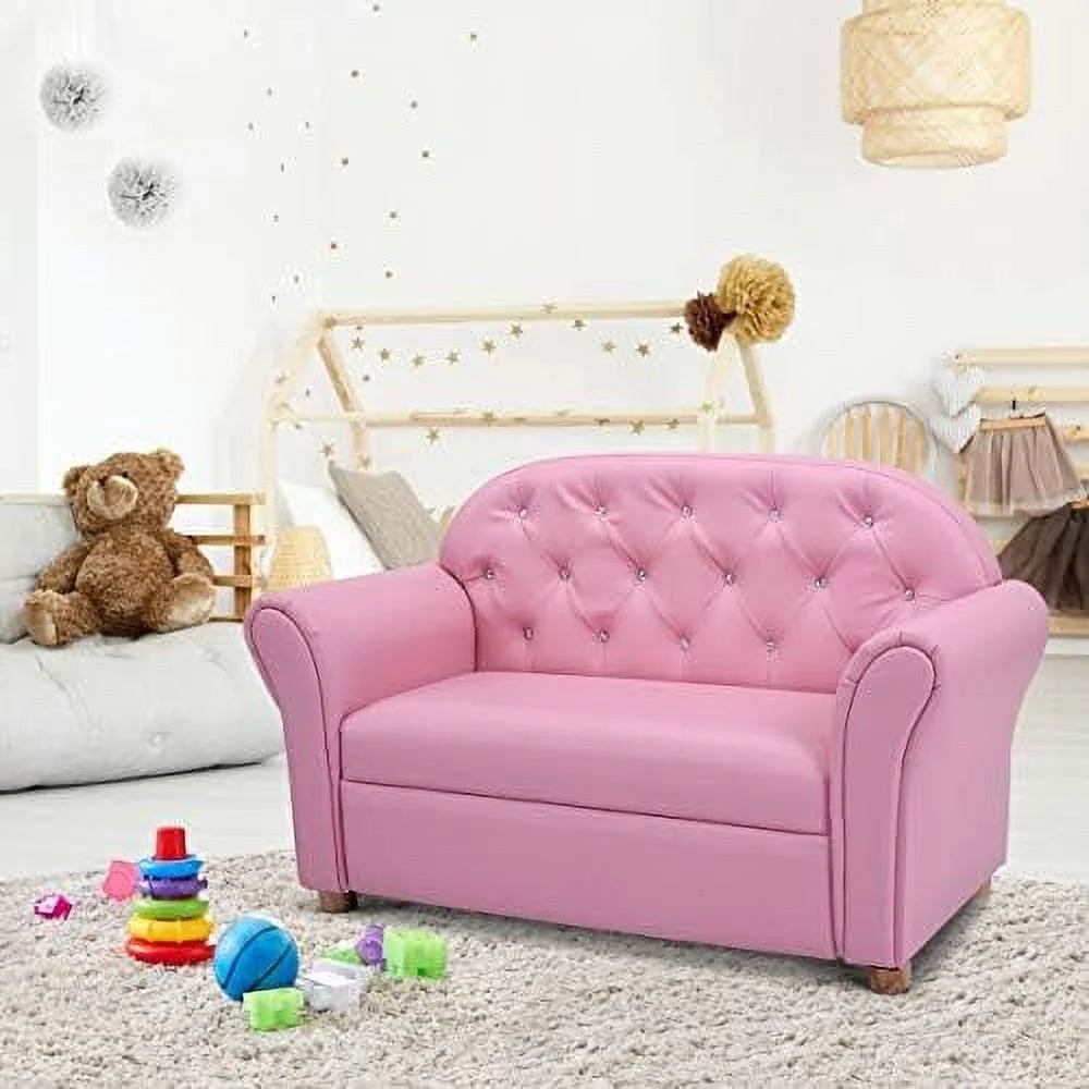 Pink PU Leather Sofa with Wood Construction P675