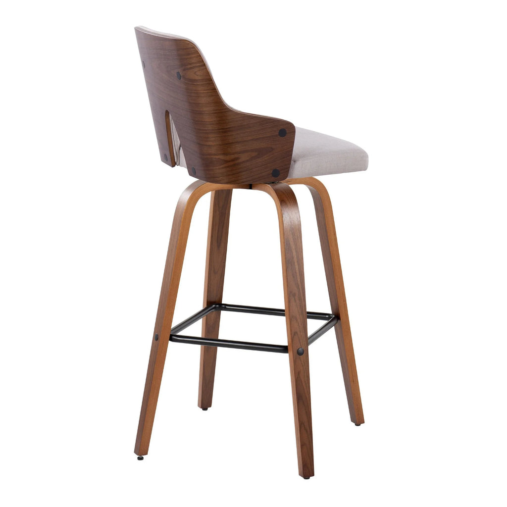 Walnut Wood Beige Fabric Swivel Barstool Set of 2 R361153