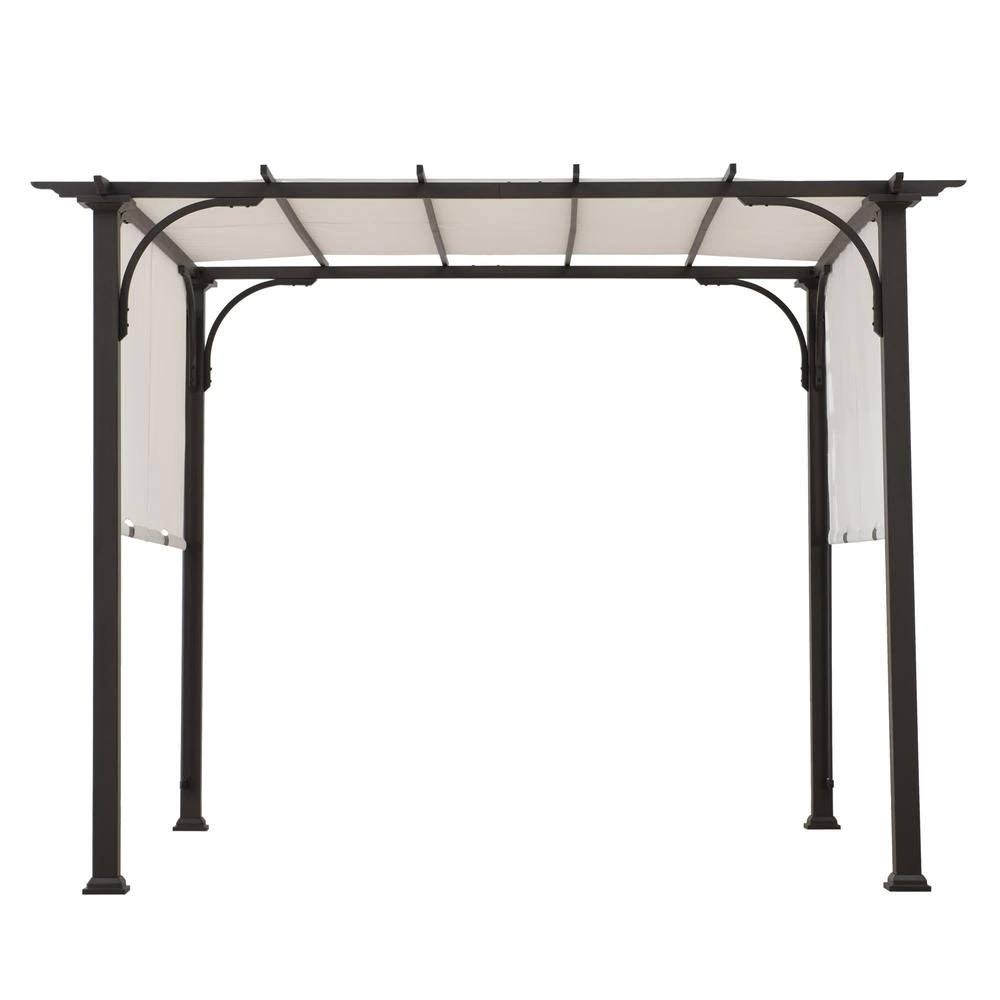 Black Steel Pergola with Adjustable White Shade J8088