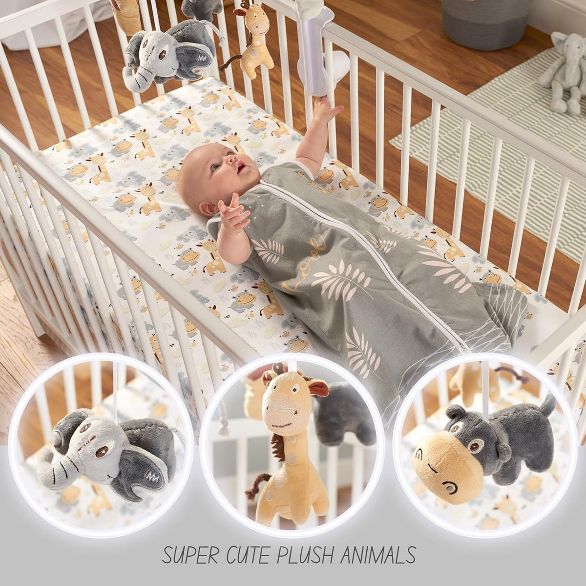 Gray Tan Jungle Animal Baby Crib Mobile K6337