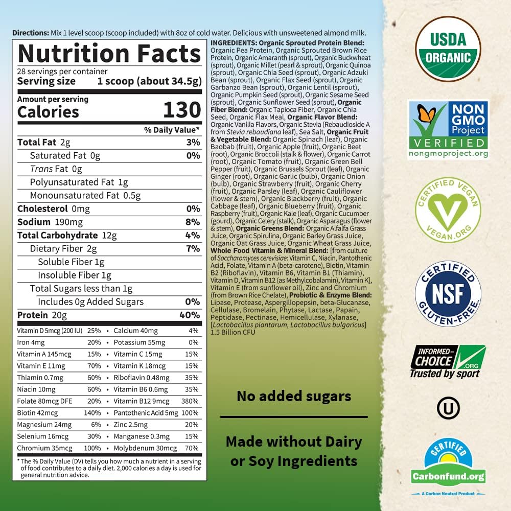 Vanilla Plant Based Protein Powder Meal Replacement Shake, 28 Servings, Pack of 2 H77793